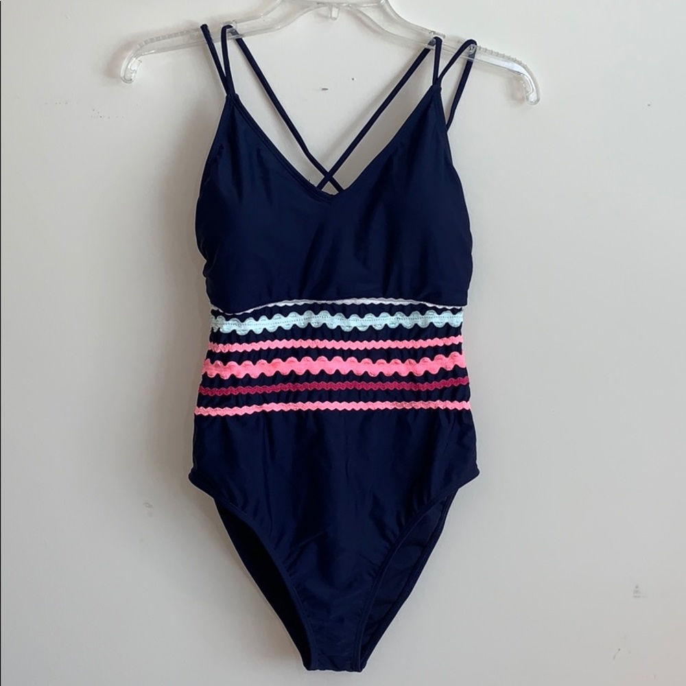 Island Soul - navy, pink, teal one piece swimsuit‎